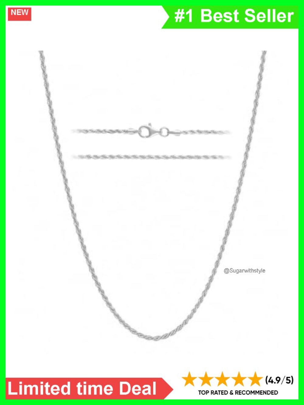 925 Sterling Silver Rope Chain Necklace 1.6mm Diamond Cut